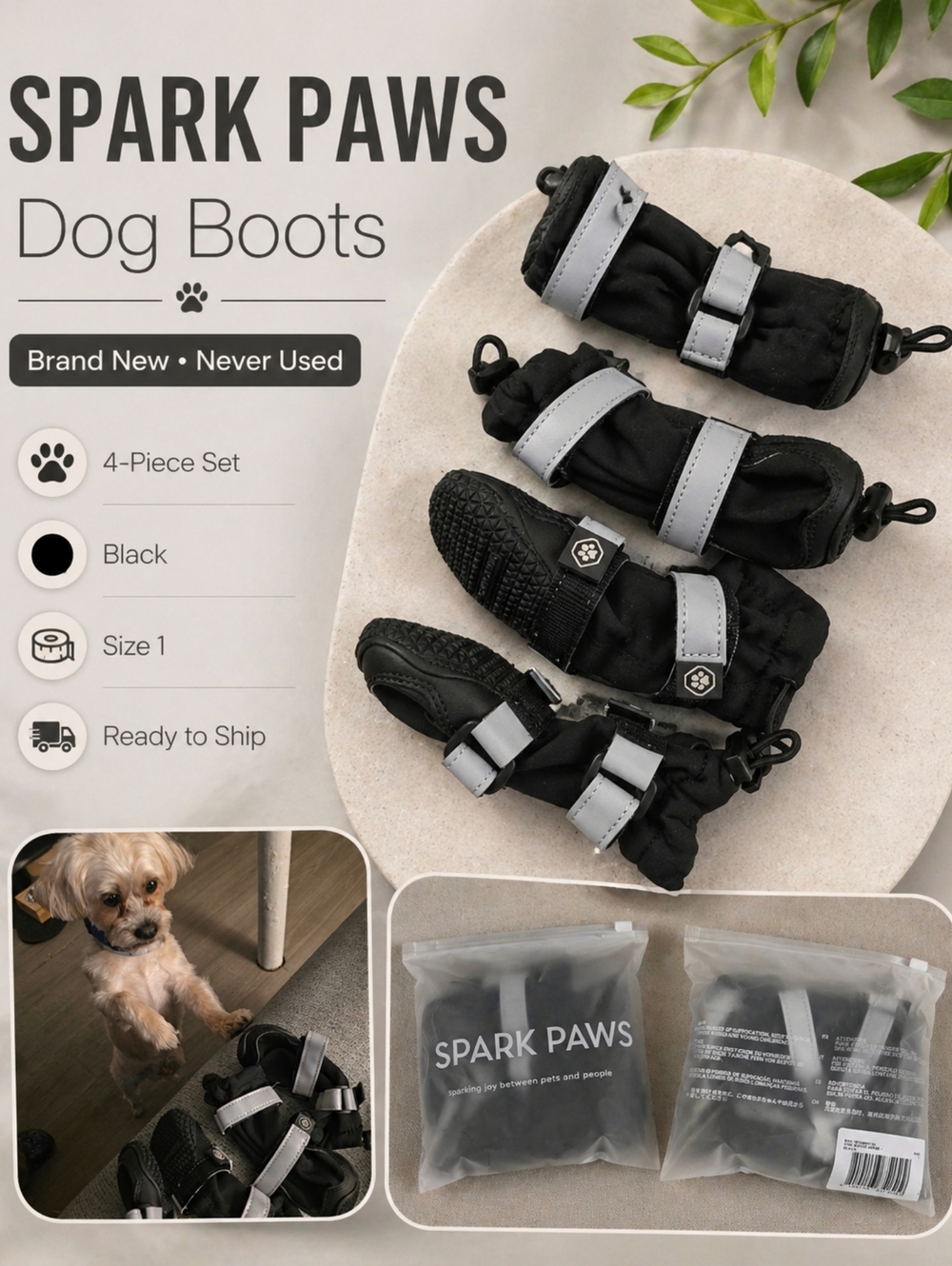Poshmark title Spark Paws Dog Boots Black Size 1 Brand New Never Used